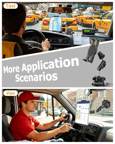 Car Cockpit Tablet Mount Suction, Vehicle Tablet Holder for Driver [Flexible Metal Arm] Dashboard Windshield Window Mounting for Tablets Phones, iPad, Galaxy Tab, Z Fold, iPhone, 4-13" Device