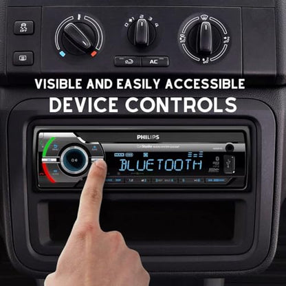 Philips Car Stereo Bluetooth Audio Receiver, Sleek Single Din Car Stereo with AM/FM Radio, USB, AUX-in and Built-in Microphone for Hands-Free Calling and Music Streaming, Powerful Sound - color: BLACK