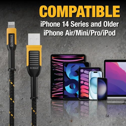 DEWALT Heavy Duty 2-Pack Durable iPhone Charger Cord, Apple Mfi, 4ft - size: 4 feet (Pack of 2)