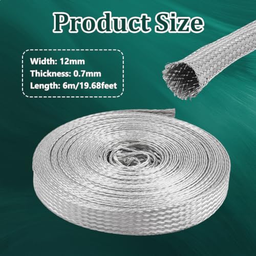 OLYCRAFT Tinned Copper Cable Sleeve Tinned Copper Wire Shielding Sleeve Metal Braid Shielding Sleeving Flexible Metal Ground Straps Expandable Cable Wire Sheathing for Protect Wiring (1/2 Inch-19.7ft) - size: 1/2 Inch