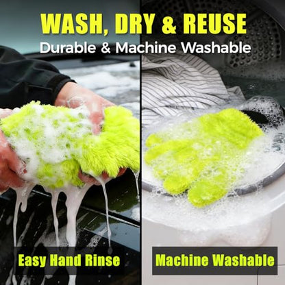 XINDELL 2 Pack Car Wash Glove - Ultra-Soft Plush Fluffy Bear Paw Foam Wash, Scratch-Free Five-Finger Brush, Thickened Car Cleaning Mitt - color: Car Wash Mitt-2pack
