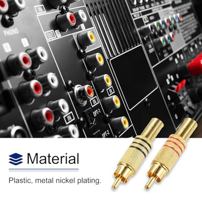 MECCANIXITY RCA to Speaker Wire Connector, 270RCA Solderless Male Gold Plated Stereo Audio Connector Adapter Jack Plug RCA Converter Gold Panel Mount 4pcs