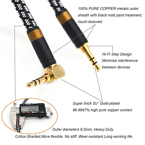 Aux Cord, Audiophile 3.5mm Stereo Audio Cable [0.75m (2.5 Feet), Silvered-Plated Copper core, Right Angle] Unbreakable and Great for Laptop, Tablets,Headphones, Cars and More. - size: 0.75m (2.5 Feet), style: 3.5mm straight to right angle