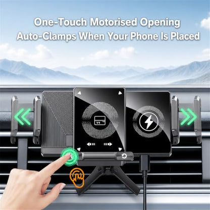 BiLOLLY Wireless Car Charger Phone Holder, 15W Qi Fast Charging, Auto-Clamping Air Vent Car Mount with Motorized 90° Rotation, for Galaxy Z Fold 7/6/5/4/3/2, Pixel 10/9 Pro Fold, iPhone 17/16/15/14