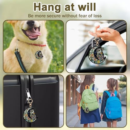 Owl Leather Keychain Case Holder,GPS Tacker With Keychain Ring,Stained Glass Style Access Card Scratch-Resistant,Finders Accessories For Pets, Luggage, Wallet, Backpacks - color: Owl