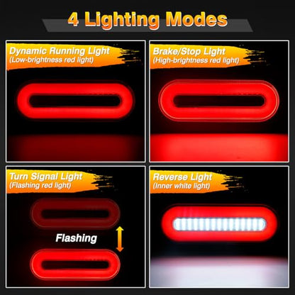 Hitch Cargo Carrier Light Kit, Oval LED Trailer Lights 2PCS 6Inch Red Turn Signal Tail Light with Grommets Wire Harness & 3-Prong Wire Pigtails, Waterproof for Luggage Bike Rack Trailer