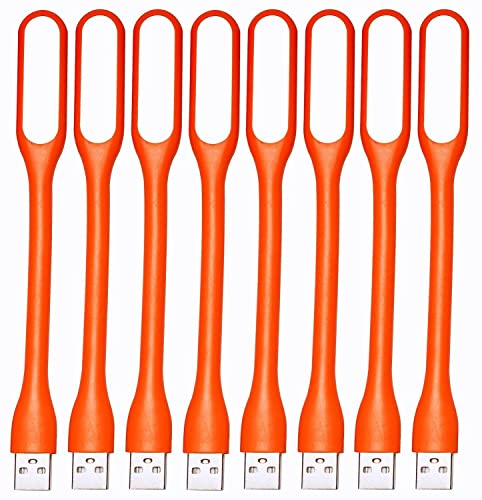 Flexible Mini USB LED Lamp Light Portable Night Light Compatible for Power Bank, Laptop, Notebook, Reading, Computer Keyboard USB Reading Light (8pcs, Orange)