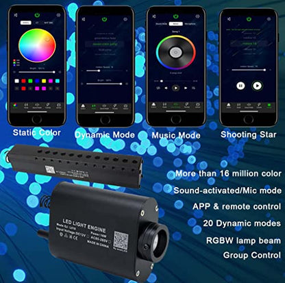 AZIMOM 16W Sound Activate 550pcs Fiber Optic Starlight Headliner Kit 0.03in 13.1ft Fiber Strands, Pure White Meteor Shooting Star Music Mode Remote APP Control Car Use Home Headliner Decor - size: 646pcs*0.03in*13.1ft
