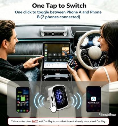 2-in-1 Wireless CarPlay & Android Auto Adapter, Aluminum Alloy, Plug & Play USB Car Adapter with Button for iPhone and Android, 5GHz WiFi Bluetooth Connection, Works with Factory Wired CarPlay Cars