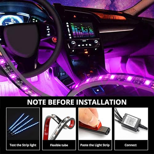 4In1 5050 SMD 48LED RGB Interior Car Strip Light Accessories Under Dash Lighting Footwell Ambient Lights Atmosphere Neon Lights Strip Kit with USB 20Key Controller for Car Truck ATV UTV RV