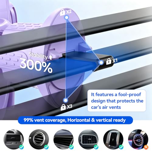 Car Vent Phone Holder [Thick Cases Friendly] Rotatable Universal Phone Mount for Car with Metal Hook & Wide Clamp, Purple Car Phone Holder Mount Compatible with iPhone 17 Pro Max 15 14 13 Samsung S25 - color: Lavender