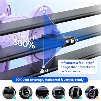 Car Vent Phone Holder [Thick Cases Friendly] Rotatable Universal Phone Mount for Car with Metal Hook & Wide Clamp, Purple Car Phone Holder Mount Compatible with iPhone 17 Pro Max 15 14 13 Samsung S25 - color: Lavender