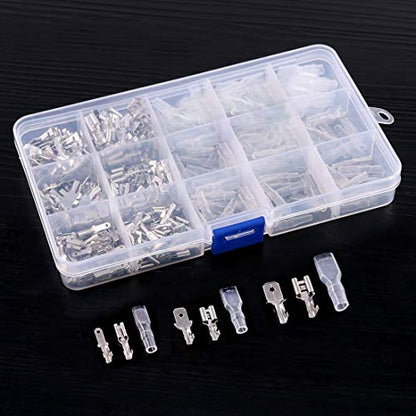 Swpeet 315Pcs 2.8/4.8/6.3mm Male and Female Spade Quick Connectors Wire Crimp Terminal Block with Insulating Sleeve Assortment Kit Perfect for Electrical Wiring Car Audio Speaker