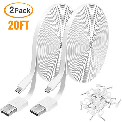 2 Pack 20FT Power Extension Cable Compatible with Wyze Cam v4/v3/OG,Wyze Cam Pan v3/v4,Blink,eufy,NestCam Indoor,Amazon Cloud Camera,USB A to USB C (White) - color: White, size: 20FT