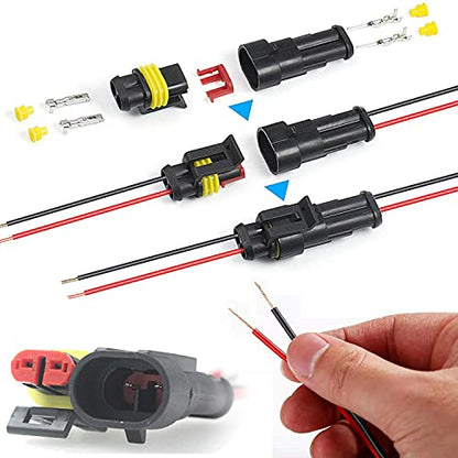 6 Kit 2 Pin Car Connector Waterproof Electrical Connector, Male and Female Way 18 AWG Wire Plug Socket Kit for Truck, Motorcycle, Boat and Other Wire Connection - size: 2-Pin