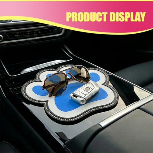 Bling Bear Claw Car Dashboard Non Slip Mat, Rhinestone Car Dashboard Grip Pad, Vehicle Strong Sticky Pads for Cell Phone, Sunglass, Key, Glass, Electronic Devices (Blue) - color: Blue