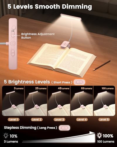 Glocusent 26 LED Reading Lights for Books in Bed, Ideal Gifts for Reader - color: Pink