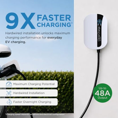 CleverCharge Level 2 EV Charger, 48A/240V, Hardwired, J1772 Connector