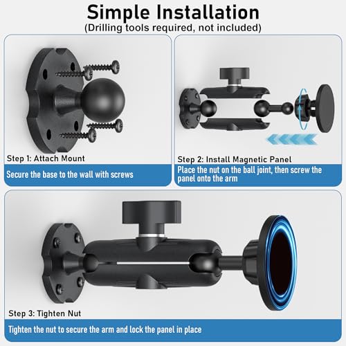 Keuvirya Upgraded 20x N52 Magnetic Aluminum Tablet Mount for Car Semi Truck - size: 4.7"-13.5" - 1 arm mount