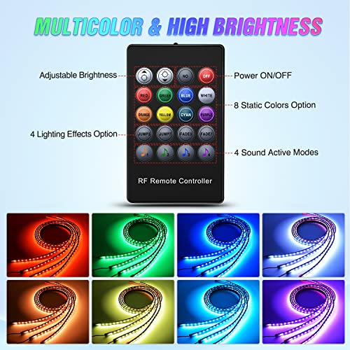 Nilight 무선 리모컨이 있는 자동차용 RGB LED 언더글로우 조명 4개 - color: 언더글로우 라이트 스트립 RGB