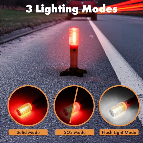 Twinkle Star Emergency Roadside Flares Kit LED Safety Strobe Road Warning Light Highway Beacon Alert Flare with Magnetic Base, Detachable Stand, Solid Storage Case (Set of 4) New (Pack of 2) - color: Red, size: 4 Sets (Pack of 2)