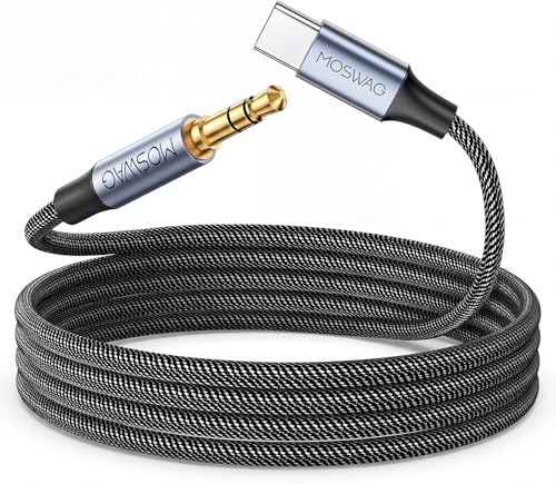 MOSWAG USB C to 3.5mm Audio Aux Jack Cable 5FT/1.5M, Aux to USB C, Type C to Headphone Male Cord Car Cable Compatible with iPhone 16/15, Galaxy S25 S24 S23 Ultra iPad Pro Air Pixel 9 8 7 - size: 5FT/1.5M