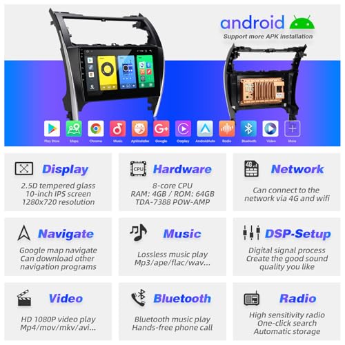 for Toyota Camry 2012 2013 2014 Radio Stereo Wireless Carplay Auto - color: 4GBRAM+64GBROM