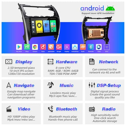 for Toyota Camry 2012 2013 2014 Radio Stereo Wireless Carplay Auto - color: 4GBRAM+64GBROM