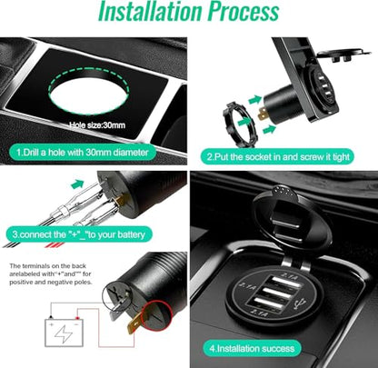 12V USB Outlet, 3 Port Car Charger Socket for Boat Marine RV Truck Golf - color: 2-Pack