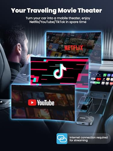 4-in-1 Wireless CarPlay Adapter for Streaming Netflix/YouTube/TikTok/TF Card, 2026 Magic Video AI Box & Android Auto Dongle [Dual Band WiFi, Autolink Pro] Plug & Play, Fits for OEM Wired Car Play Car