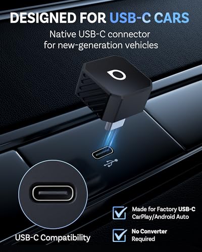 OTTOCAST Mini Pot 2-in-1 Wireless CarPlay/Android Auto Adapter 2026(USB-C) - color: Black (USB-C)