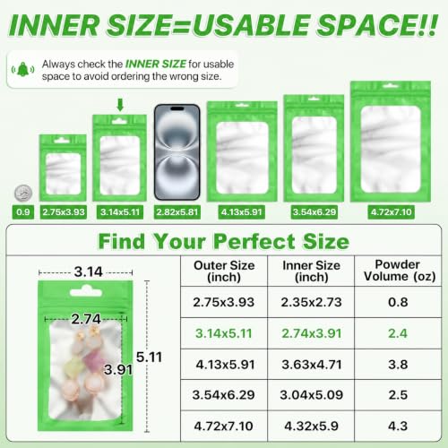 ANZNKU 100Pcs Green Mylar Bags, Resealable Smell Proof Small Zip Goodie Bag - color: Lime Green, size: 3.14x5.11 inches