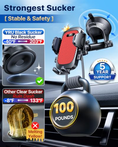 YRU[True Upgrade for Safety Car Phone Holder Mount [Patent & Military-Grade] Dashboard Cell Phone Holder for Car Vent Windshield Phone Stand for iPhone 17 16 15 14 13 Pro Max Truck Samsung, Light Red - color: Light Red
