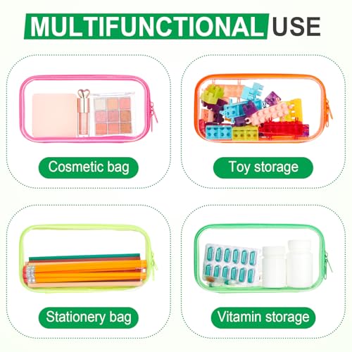 Hoolerry 4 Pcs Hard Clear Zipper Case, Clear, 7.5 x 3.9 x 2 in, Neon - color: Fluorescent, size: 7.5 x 3.9 x 2 in