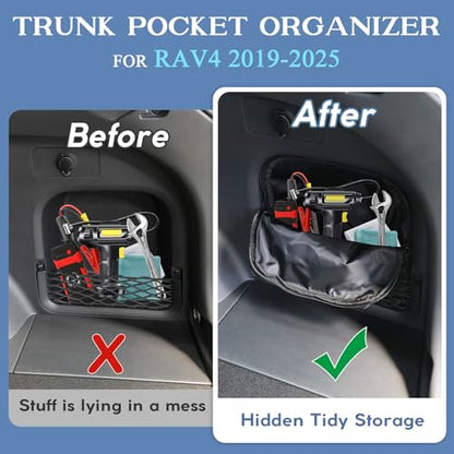 Trunk Organizer Multifunction Backpack, Upgrade Design Trunk Cubby Storage bag, Cargo Side Pocket Backseat Organizer For Toyota RAV4 accessories 2019-2025, Shopping, Camping Black, 1 pc