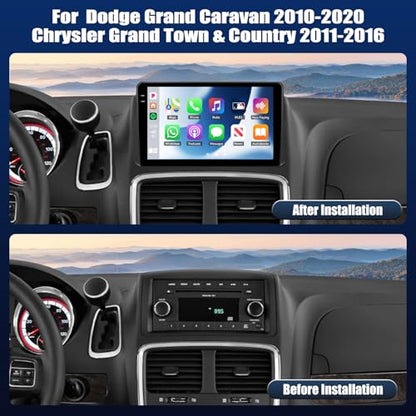 Android 15 4+128G Car Stereo for Dodge Grand Caravan 2010-2020 Chrysler Grand Town/Country 2011-2016 with Wireless Carplay Android Auto,9" Incell Touchscreen 32-EQ Bluetooth 5.0 GPS WiFi SWC+Canbus - color: P3-4+128G