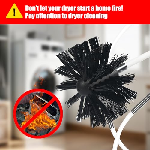 30 Feet Dryer Vent Cleaning Brush Kit, Multi-Purpose lint Cleaning Brush with 4" and 6" Brush Head, Professional Lint Cleaning Accessories for Chimneys, Ducts, Dryers, Crevices