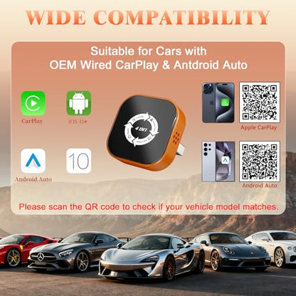 4 in 1 Wireless CarPlay Adapter with Screen Mirroring – Supports Apple CarPlay & Android Auto & AirPlay & MirrorLink, 2026 Upgraded screen mirroring dongle for car, USB-A/USB-C Connection, Plug & Play