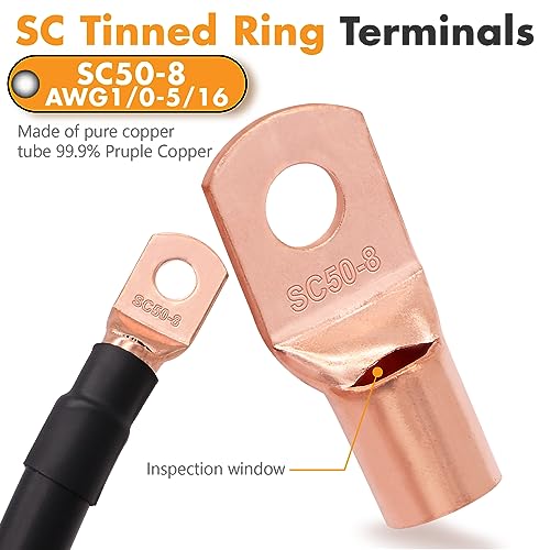 Jeemiter 1/0 Gauge CCA Wire Kit 20ft Red & Black - Car Amp Power/Ground Cable,Battery Cable with Wire Cutter,Lug Terminal Connectors & Heat Shrink Tube | for Big 3 Upgrade,Solar,RV,Marine,Subwoofer - size: 40FT Wire + Cutter