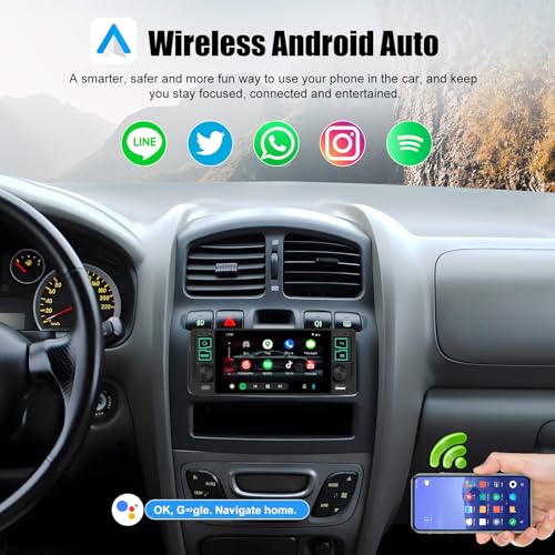 Single Din Car Stereo with Wireless Apple Carplay Android Auto, 5.1" InCell Touchscreen Car Radio with Bluetooth 5.2 Handsfree Mirror Link 1 Din Head Unit with FM/Type-C/USB/EQ/Microphone