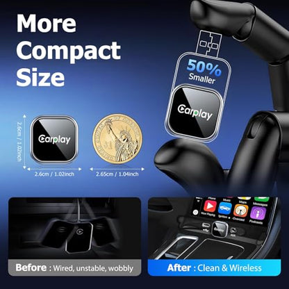 Wireless CarPlay Adapter for iPhone, Converts Wired CarPlay to Wireless, Plug & Play Carplay Wireless Adapter with Fast Auto Connect, Stable Low Latency Connection, Compact Design with iOS 10+ - size: Small