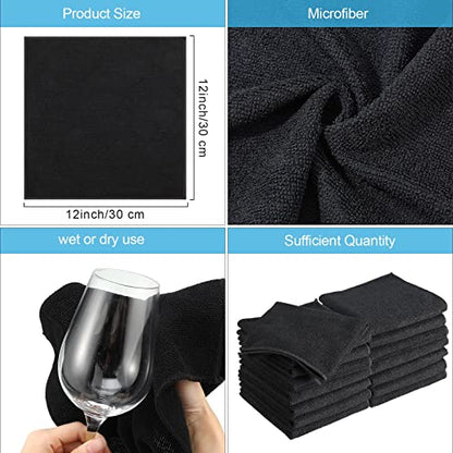 Tenare 100 Pack 12'' x 12'' Microfiber Cleaning Cloths Reusable Cleaning Rags Bulk Microfiber Towels Softer Highly Absorbent Washcloths for House Kitchen Car Window(Black) - color: Black