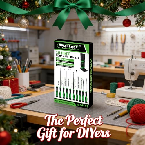 SWANLAKE 10-Piece Hook and Pick Set, Automotive Pick Tool Set for Car Auto Oil Seal/O-Ring Seal, Gasket Hook, Puller Remover Tools - color: 10-piece Long & Black Hook