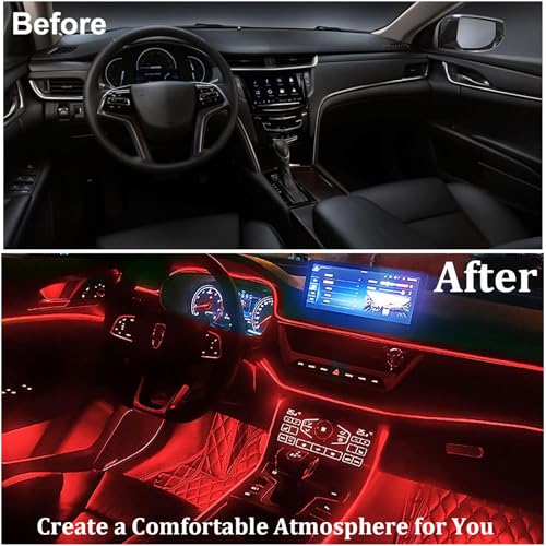 YUGUANG 5 in 1 Interior Car Lights Strip, Multicolor APP Control Music Sync RGB LED Car Ambient Lighting Kit with 236 inches Fiber Optic Cables