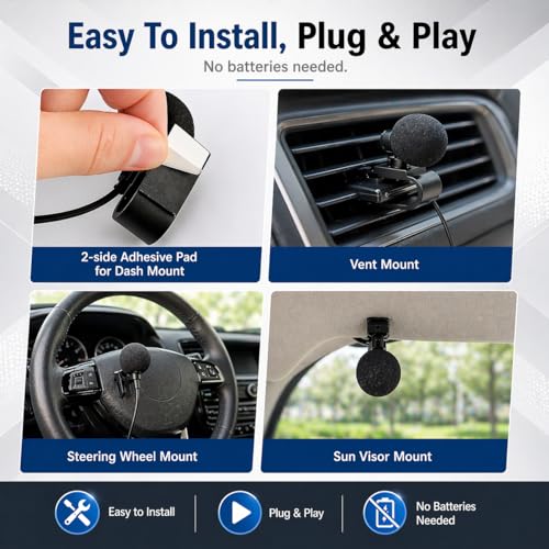 2.5mm Microphone Compatible Replacement for Pioneer DMH-series DMH-160BT DMH-1770NEX DMH-241EX DMH-WT8600NEX Car Stereo Receiver Clip-On External Dash Mic for Hands-Free Calls Voice Control 9FT Cable