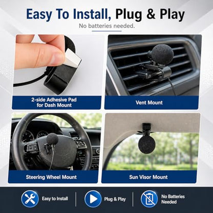 2.5mm Microphone Compatible Replacement for Pioneer DMH-series DMH-160BT DMH-1770NEX DMH-241EX DMH-WT8600NEX Car Stereo Receiver Clip-On External Dash Mic for Hands-Free Calls Voice Control 9FT Cable