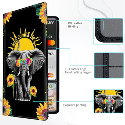 Car Registration and Insurance Card Holder, Vehicle License Documents Glove Box Compartment Organizer Wallet, ID Card Holder for Car Essentials Automobile, Elephant and Sunflowers - color: Elephant and Sunflowers