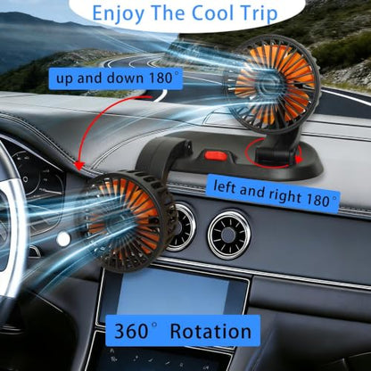 Dual Head 24V Car Cooling Fan, 360° Rotatable Dashboard Fan with 2 Speed Adjustable, Cigarette Lighter Plug Heavy Duty Truck Fan for Semi Truck, Bus, Tractor, Van, School Bus - color: 24V