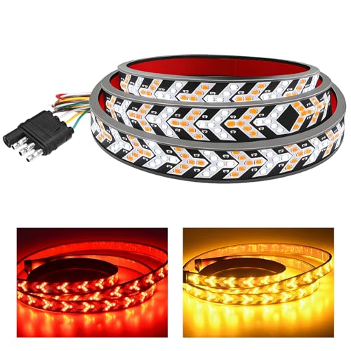 59" LED Tailgate Light Strip, Arrow-Style Light Strip with Red Running Brake Amber Turn Signal Strobe Lights, Waterproof Flexible LED Tailgate Lamp Bar for Pickup Truck SUV RV - color: 59 inches