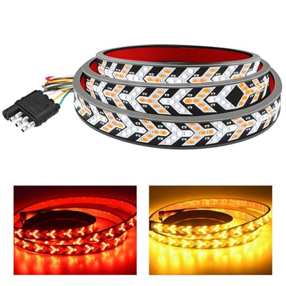 59" LED Tailgate Light Strip, Arrow-Style Light Strip with Red Running Brake Amber Turn Signal Strobe Lights, Waterproof Flexible LED Tailgate Lamp Bar for Pickup Truck SUV RV - color: 59 inches
